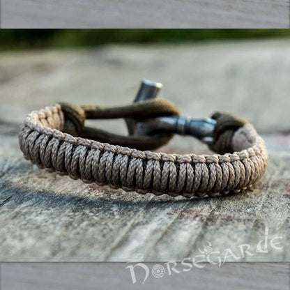 Handcrafted Coyote Paracord Bracelet with Mjölnir - Sterling Silver