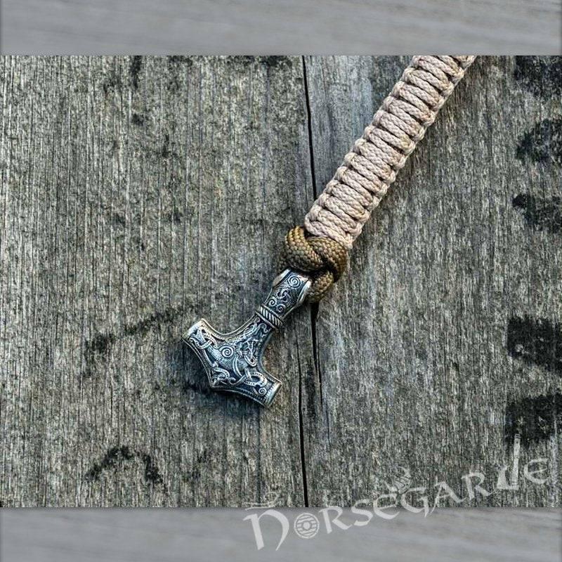 Handcrafted Coyote Paracord Bracelet with Mjölnir - Sterling Silver