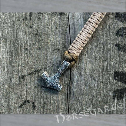 Handcrafted Coyote Paracord Bracelet with Mjölnir - Sterling Silver