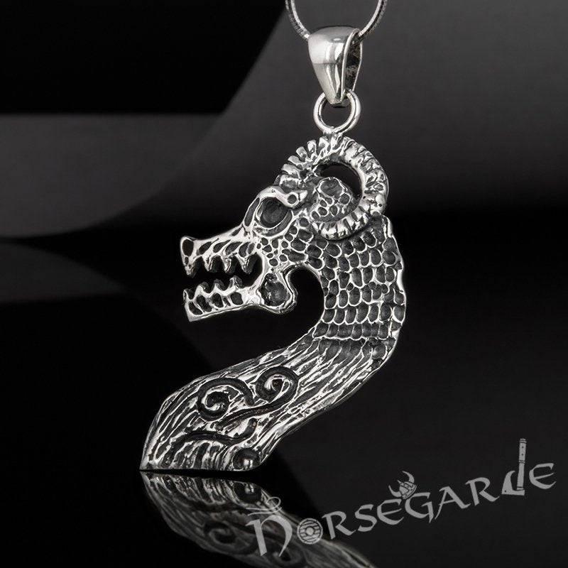 Handcrafted Drakkar Dragon Headpiece Pendant - Sterling Silver