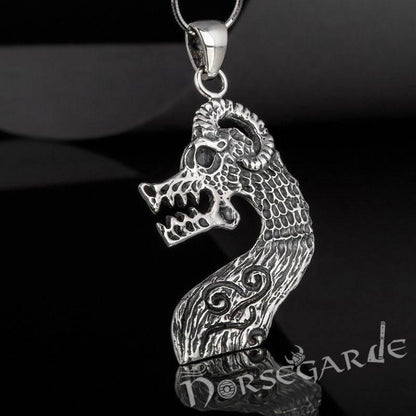 Handcrafted Drakkar Dragon Headpiece Pendant - Sterling Silver