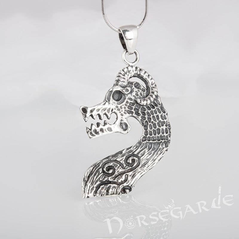 Handcrafted Drakkar Dragon Headpiece Pendant - Sterling Silver