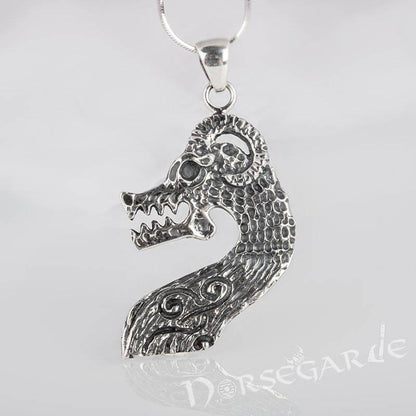 Handcrafted Drakkar Dragon Headpiece Pendant - Sterling Silver