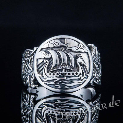 Handcrafted Drakkar Jellinge Style Ring - Bronze