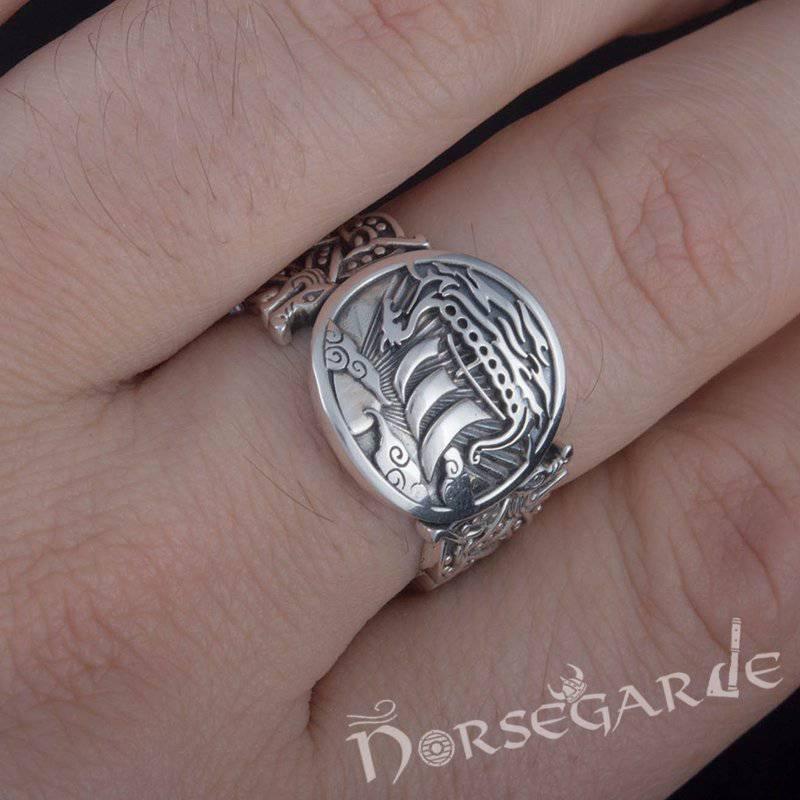 Handcrafted Drakkar Jellinge Style Ring - Bronze