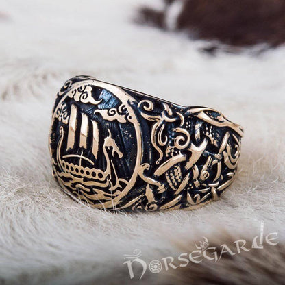 Handcrafted Drakkar Mammen Style Ring - Bronze