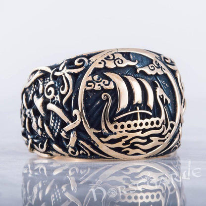 Handcrafted Drakkar Mammen Style Ring - Bronze