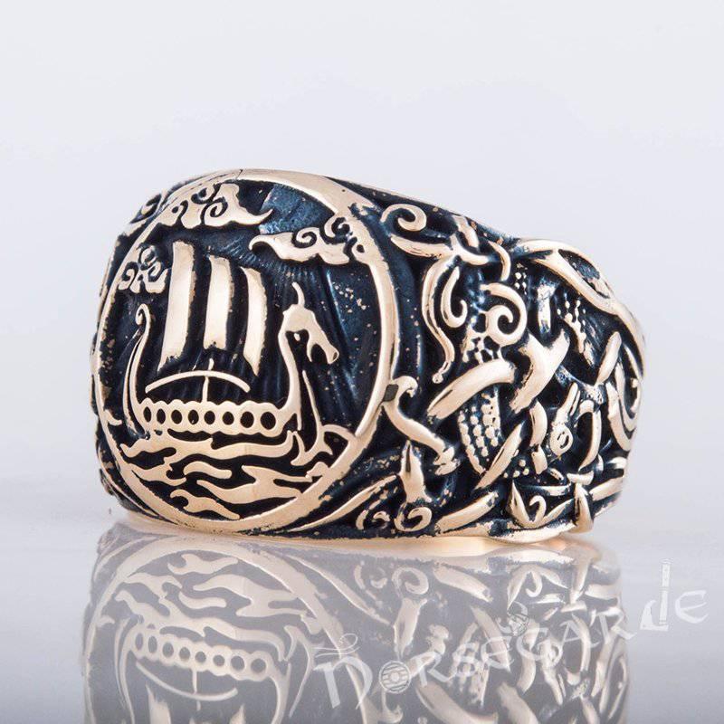 Handcrafted Drakkar Mammen Style Ring - Bronze