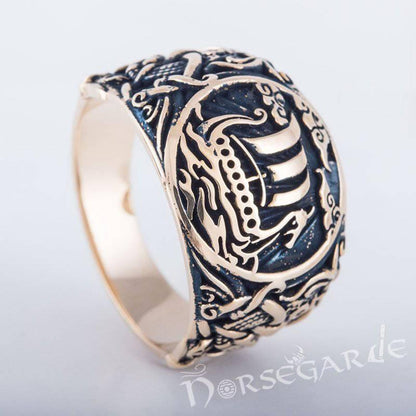 Handcrafted Drakkar Mammen Style Ring - Bronze