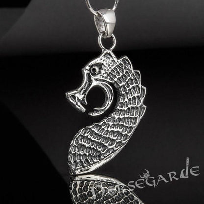 Handcrafted Drakkar Serpent Headpiece Pendant - Sterling Silver