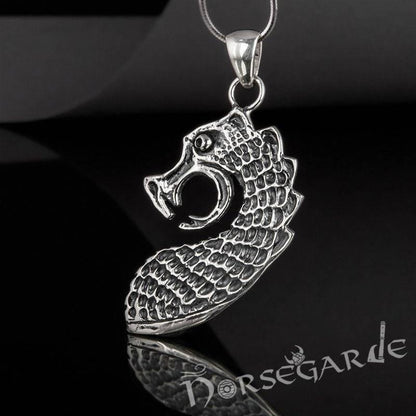 Handcrafted Drakkar Serpent Headpiece Pendant - Sterling Silver