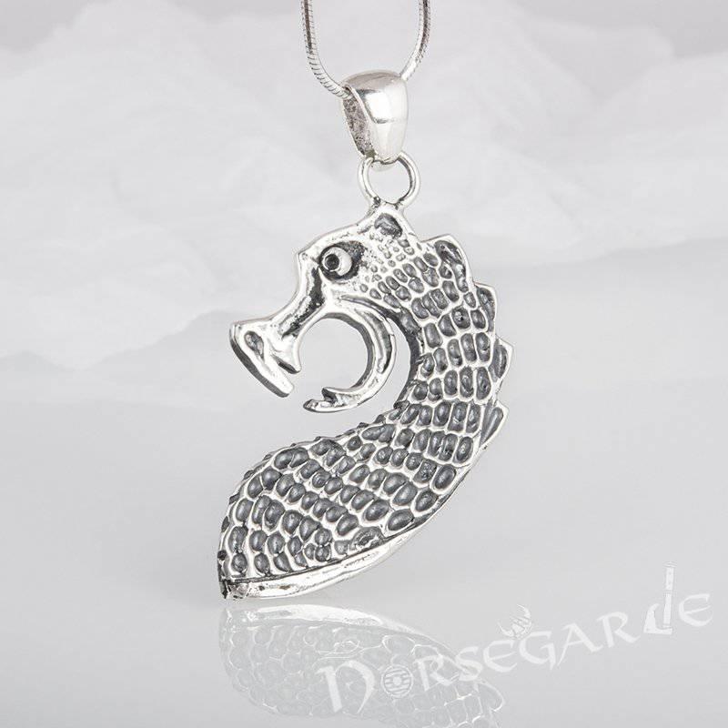 Handcrafted Drakkar Serpent Headpiece Pendant - Sterling Silver