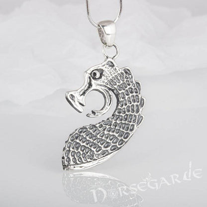Handcrafted Drakkar Serpent Headpiece Pendant - Sterling Silver