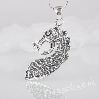 Handcrafted Drakkar Serpent Headpiece Pendant - Sterling Silver