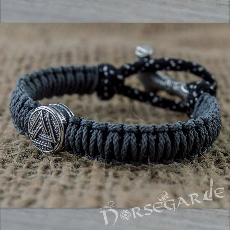 Handcrafted Dusky Paracord Bracelet with Mjölnir and Rune - Sterling Silver