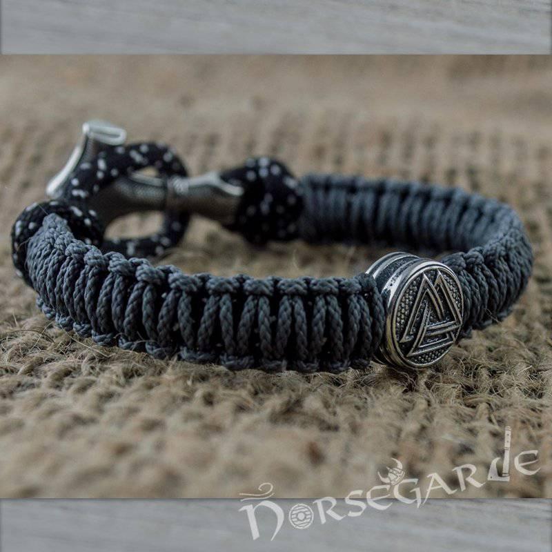 Handcrafted Dusky Paracord Bracelet with Mjölnir and Rune - Sterling Silver