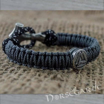 Handcrafted Dusky Paracord Bracelet with Mjölnir and Rune - Sterling Silver