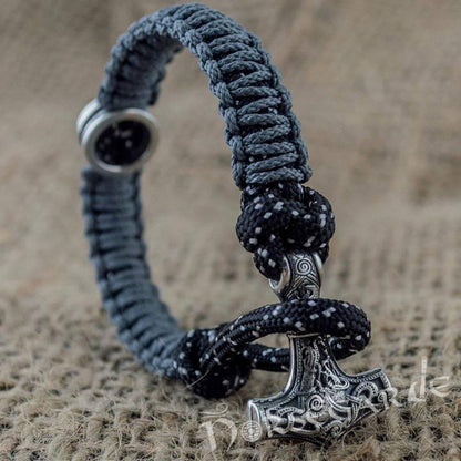 Handcrafted Dusky Paracord Bracelet with Mjölnir and Rune - Sterling Silver