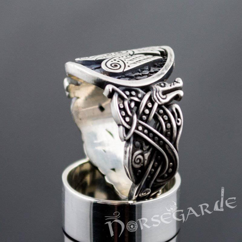 Handcrafted Eagle Jellinge Style Ring - Sterling Silver