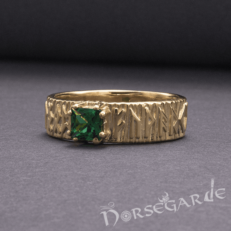 Handcrafted Elder Futhark Band - Gold with Emerald