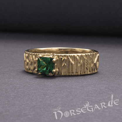 Handcrafted Elder Futhark Band - Gold with Emerald