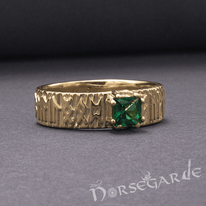 Handcrafted Elder Futhark Band - Gold with Emerald