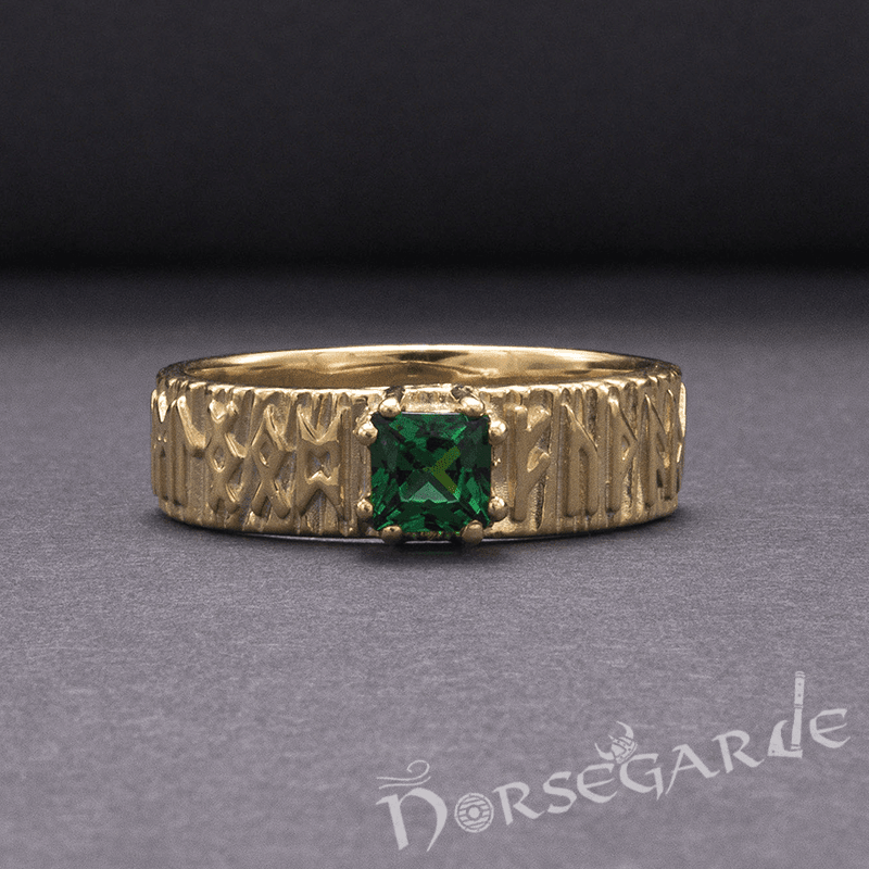 Handcrafted Elder Futhark Band - Gold with Emerald