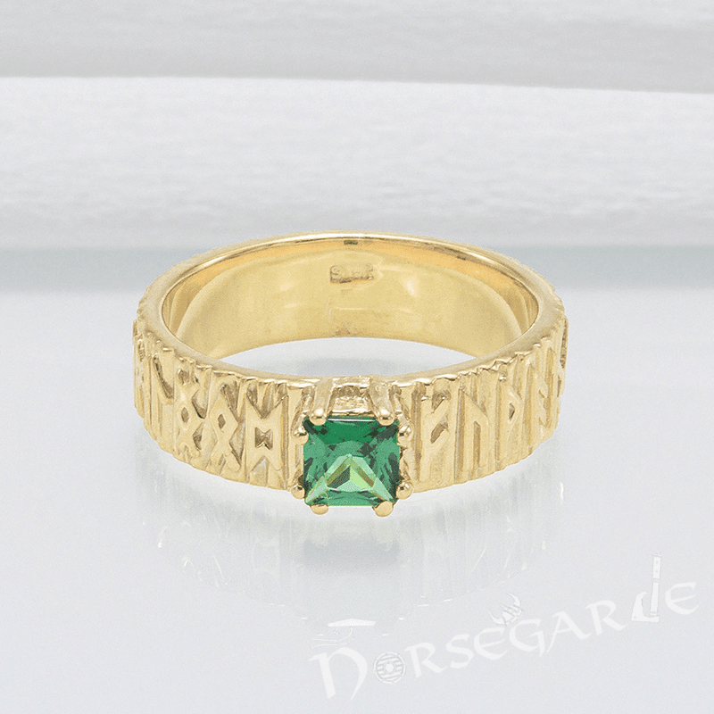 Handcrafted Elder Futhark Band - Gold with Emerald