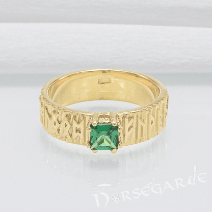 Handcrafted Elder Futhark Band - Gold with Emerald