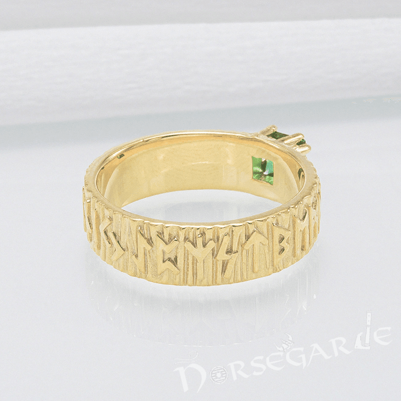 Handcrafted Elder Futhark Band - Gold with Emerald