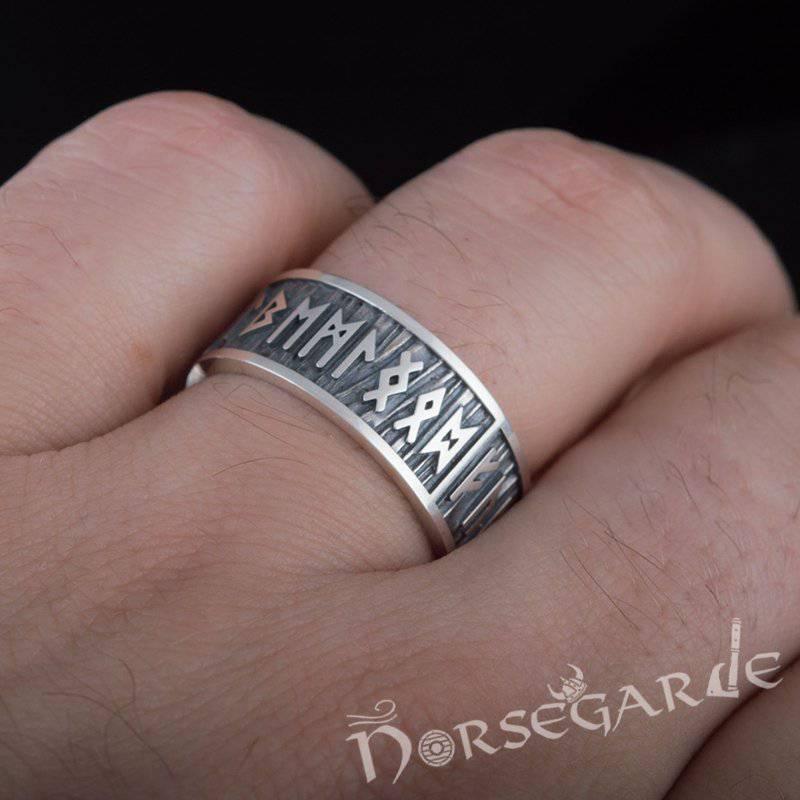 Handcrafted Elder Futhark Runic Band - Sterling Silver