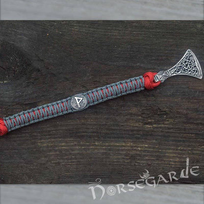Handcrafted Embers Paracord Bracelet with Axe Head and Rune - Sterling Silver