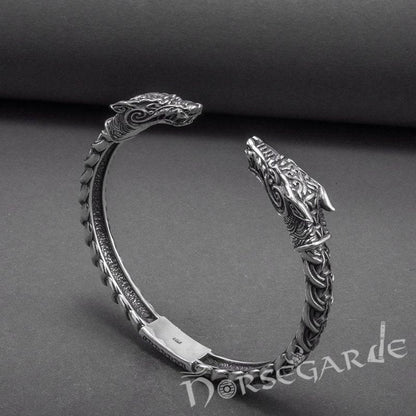 Handcrafted Fenrir Wolf Torc Bracelet - Sterling Silver