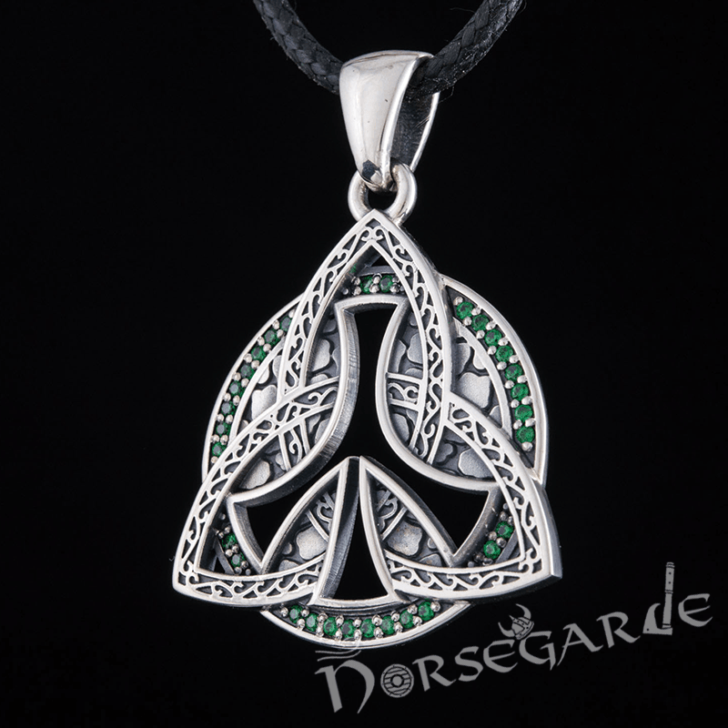 Handcrafted Gemmed Algiz Triquetra Pendant - Sterling Silver