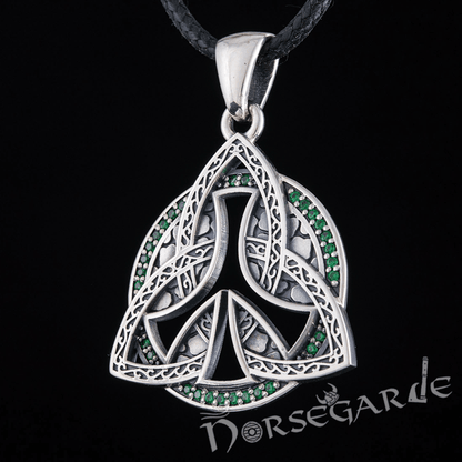Handcrafted Gemmed Algiz Triquetra Pendant - Sterling Silver