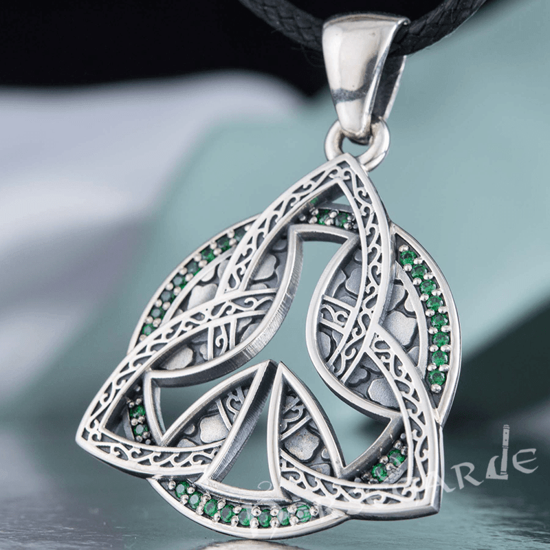Handcrafted Gemmed Algiz Triquetra Pendant - Sterling Silver