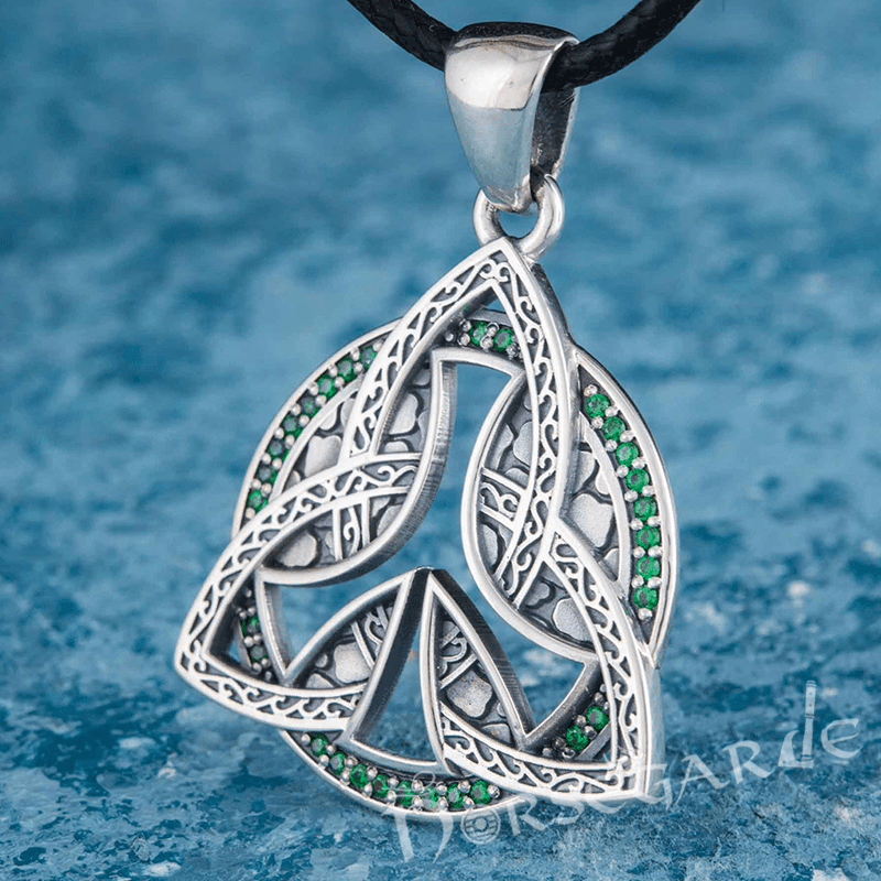 Handcrafted Gemmed Algiz Triquetra Pendant - Sterling Silver