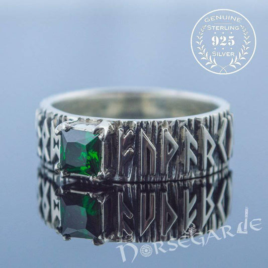 Handcrafted Gemmed Elder Futhark Band - Sterling Silver