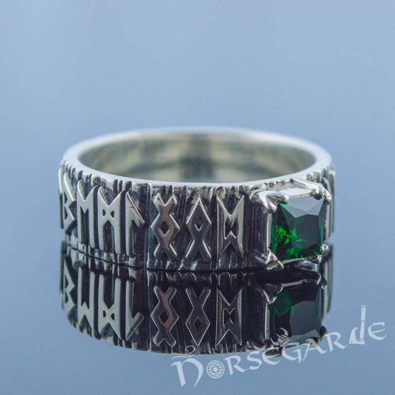 Handcrafted Gemmed Elder Futhark Band - Sterling Silver