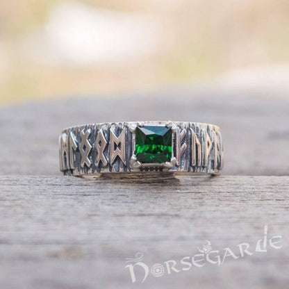 Handcrafted Gemmed Elder Futhark Band - Sterling Silver