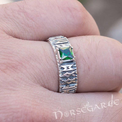 Handcrafted Gemmed Elder Futhark Band - Sterling Silver