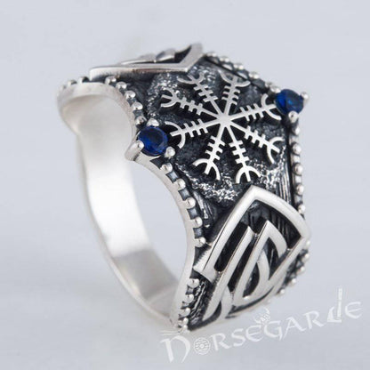 Handcrafted Gemmed Helm of Awe Celtic Ring - Sterling Silver