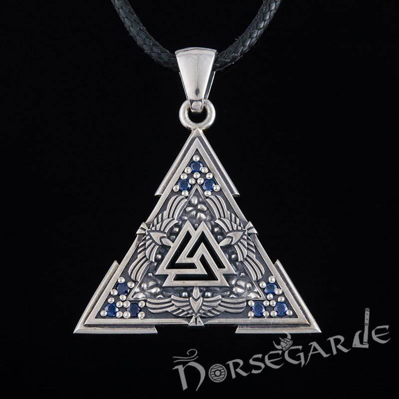Handcrafted Gemmed Raven Valknut Pendant - Sterling Silver
