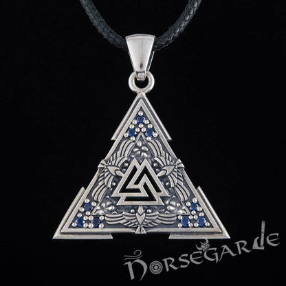 Handcrafted Gemmed Raven Valknut Pendant - Sterling Silver