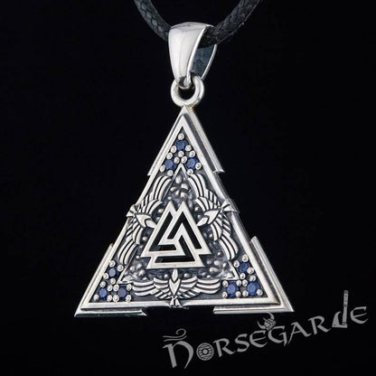 Handcrafted Gemmed Raven Valknut Pendant - Sterling Silver