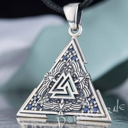 Handcrafted Gemmed Raven Valknut Pendant - Sterling Silver