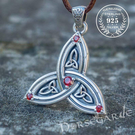 Handcrafted Gemmed Triquetra Pendant - Sterling Silver