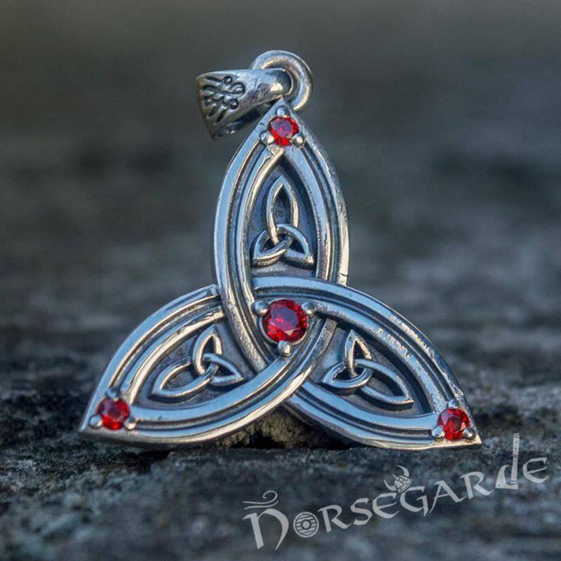 Handcrafted Gemmed Triquetra Pendant - Sterling Silver