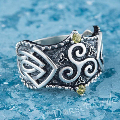 Handcrafted Gemmed Triskelion Celtic Ring - Sterling Silver