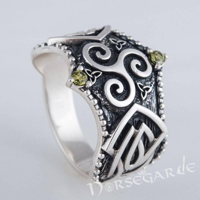 Handcrafted Gemmed Triskelion Celtic Ring - Sterling Silver